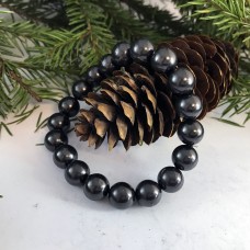 Bracelet "The Black Pearl" On Elastic Band 19 beads 10mm